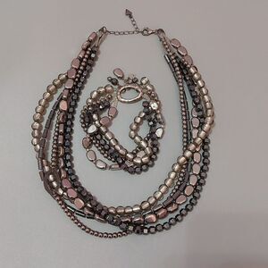 Silpada 925 Sterling Silver Necklace and Bracelet Set 5 Strands Hematite Glass